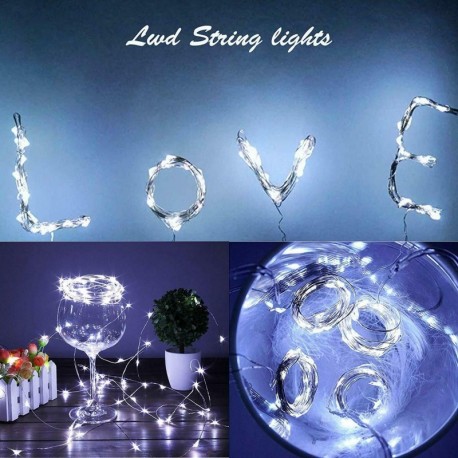 10 Led White - Napelemes borosüveg világítás 20 LED vízálló réz parafa alakú világítás