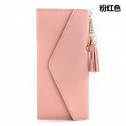 Rózsaszín-hosszú - Női mini bojt pénztárca kártya tartó kuplung érme pénztárca bőr kézitáska pénztárca táska