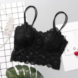Fekete - Csipke női vágott felső melltartó virágos mellény Bralet Camisole tartály felsők Bralette Bustier