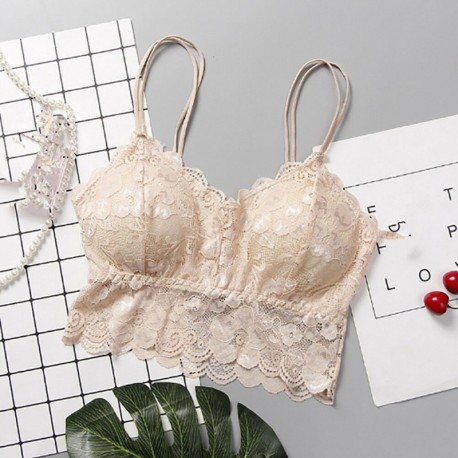 Bőrszín - Csipke Crop felső melltartó virágmellény Bralet Camisole női trikó felsőrész Bralette Bustier