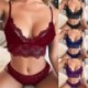 Piros - Női fehérnemű hímzés intimálja a szexi csipke melltartót   bugyi szett Push-up melltartók CA