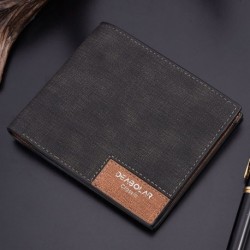Fekete - Vintage férfi bőr pénztárca Billfold vászon Bifold pénztárca tengelykapcsoló kártya pénztartó
