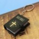 Fekete - Mini kulcstartó Jézus katolikus vallási ékszerek kereszt Szent Biblia könyv medál USA