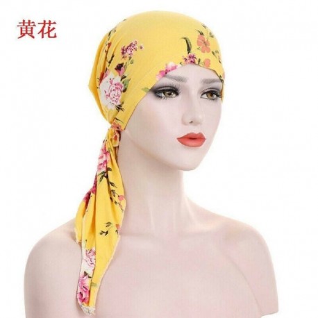 Sárga - Női muszlim turbán sapka Hidzsáb Stretch pamut Bandana fejkendővel csomagolva Chemo sapkát!