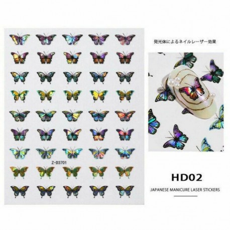 Ideiglenes köröm tetoválás - vízálló matrica - unisex - Színes pillangókkal - Többféle mintával - HD-02 verzió