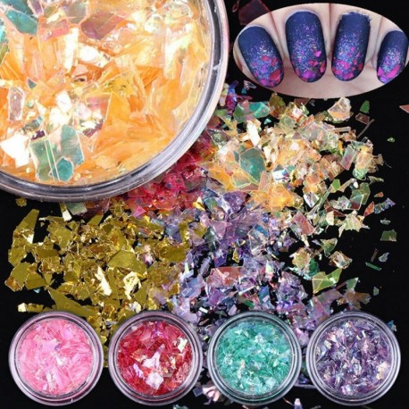 Nincs szín - 12Colors / Set Nail Art Jeges Mylar Glitter por akril UV gél tippek dekoráció