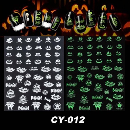 Sötétben világító ideiglenes köröm tetoválás - vízálló matrica - unisex - Többféle Halloween mintával - 012