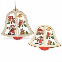 1db Harang alakú Télapó - Mikulás - Mackó - Csillag mintás fa dísz - Karácsonyi dekoráció
