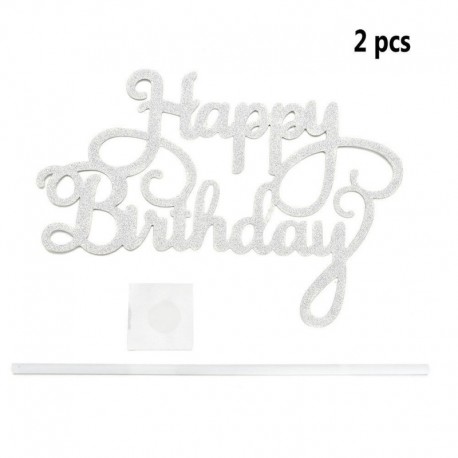 2db Happy Birthday - Ezüst színű csillogó akril tortadísz szülinapra - 5