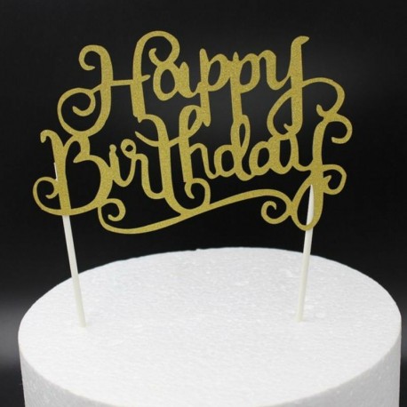 Happy Birthday - Arany színű akril tortadísz szülinapra - 1