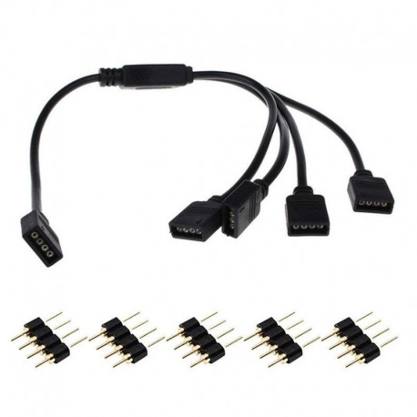 1-től 4-ig - 4 tűs RGB LED-elosztó csatlakozó vezetékkábel csatlakozó dugó a 3528 5050 led szalaghoz