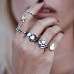 4db Star Moon Set ezüst - 12db ezüst / arany Boho verem sima csülök felett Midi ujj gyűrűk készlet ajándék