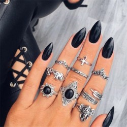 A21-9Pcs / Ezüst szett - 12db ezüst / arany Boho verem sima csülök felett Midi ujj gyűrűk készlet ajándék
