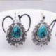 Nincs szín - Boho Tibetan 925 ezüst türkiz Dangle csepp kampós fülbevaló női ékszerek