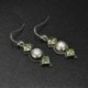 Nincs szín - 925 ezüst gyöngy szüreti fülbevaló zöld kőcsepp négyzetfúró csüngő ékszer