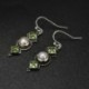Nincs szín - 925 ezüst gyöngy szüreti fülbevaló zöld kőcsepp négyzetfúró csüngő ékszer
