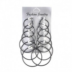 Fekete - 6 pár / szett karika fülbevaló női ékszer kör divat fekete fehér varázsa egyszerű