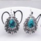 Nincs szín - Női Boho Tibetan 925 ezüst türkiz dangle csepp horgos fülbevaló ékszer ajándék