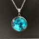Kék fluoreszkáló felkelő hold - Vintage Retro Butterfly Dragon Cabochon bronz üveglánc medál nyaklánc