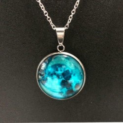 Kék fluoreszkáló felkelő hold - Vintage Retro Butterfly Dragon Cabochon bronz üveglánc medál nyaklánc