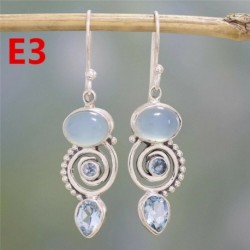 * E3 (3,2 * 1,1 cm) - 925 ezüst csepp fülbevaló fülhorog vegyes holdkő opál rubin topáz ékszerek