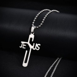 * 16 Ezüst - Divat Unisex 925 ezüst rozsdamentes acél kereszt medál lánc nyaklánc ékszer