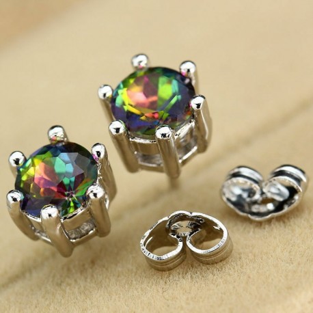 Nincs szín - Princess Clear Round Rainbow Topaz Drágakő fülbevalók Ezüst fülbevalók ékszerek