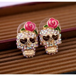 Nincs szín - Divat hölgy ékszerek rózsaszín rózsa strassz csontváz koponya fül csapok fülbevaló ajándék