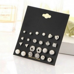 12 pár / ezüst szett - Egyesült Királyság bájos strasszos kristály gyöngy fülbevalók szett női fülbevalók ékszerek