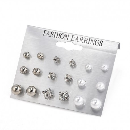 9 pár / ezüst szett - Egyesült Királyság bájos strasszos kristály gyöngy fülbevalók szett női fülbevalók ékszerek
