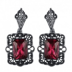 Nincs szín - Vintage női ékszerek Boho piros kristály négyzet csepp fülbevaló divat ajándék