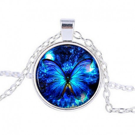 Pillangó - Vintage punk üveg Cabochon bronz lánc pillangó medál nyaklánc ékszerek