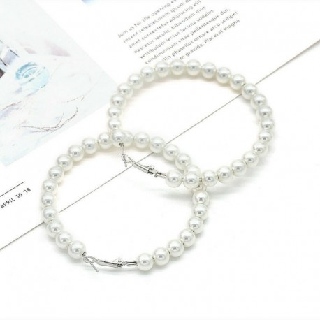 Hoop 6CM - Gyönyörű klasszikus 925 ezüstözött gyöngy csepp / csüngős horog fülbevalók Egyesült Királyságban