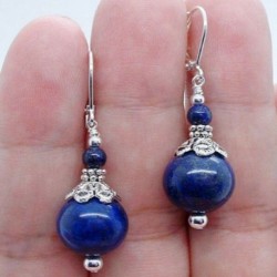 Nincs szín - Gyönyörű kézzel készített merész kék Lapis Lazuli 925 ezüst fülbevaló 6-12mm 1 pár