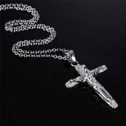 * 17 Ezüst - Unisex divat 925 ezüst rozsdamentes acél kereszt medál lánc nyaklánc ékszer