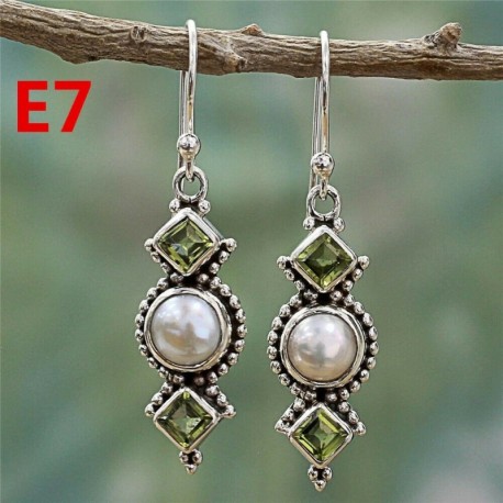 * E7 (hossza 3,5 cm) - 925 Ezüst vegyes holdkő opál rubin topáz dangle drop fülbevalók fülhorog ékszerek