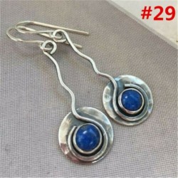 * 29 (42 * 21mm) - Női antik 925 ezüst türkiz drágakövek csepp dangle esküvői eljegyzési fülbevalók