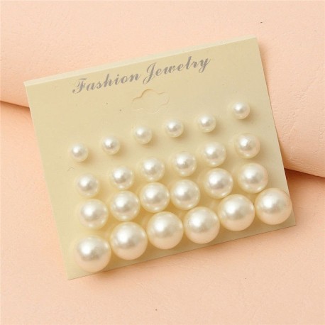 Nincs szín - Divat 12 pár Cruncher Designs fehér gyöngy fülbevaló női fülbevaló gyöngy ajándék