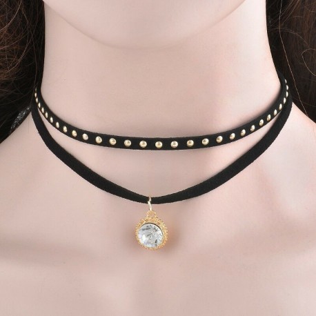 2 * - Vintage retro fekete bársony kristály varázsa medál choker nyaklánc gótikus ékszerek