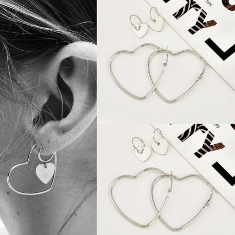 Nincs szín - 1 pár női szív nagy fülbevaló 925 ezüst fülbevaló ékszer