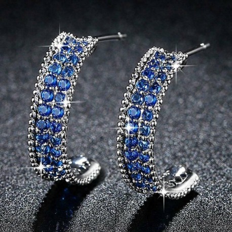 * 30 Kék 1,5 cm - Női 925 ezüst kristályos Huggie Dangle Hoop Punk Stud esküvői fülbevalók ékszerek