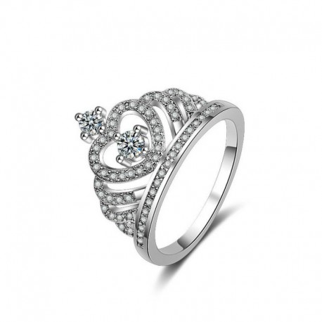 8. - Divat 925 ezüst korona fehér zafír Birthstone esküvői nászgyűrű Sz 6-10
