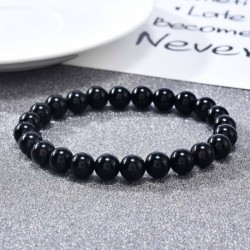 Nincs szín - Természetes 8 mm-es gyönyörű fekete Onyx gyógyító kristály nyújtható gyöngy karkötő Unisex