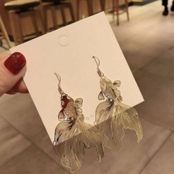 Nincs szín - Arany sok szerencsét Koi hal fülbevaló horog üreges csepp csüngő varázsa női ékszerek