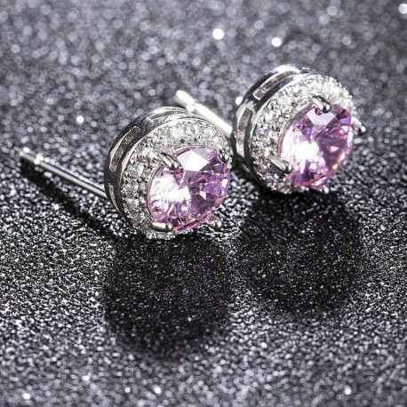 * 2 Lila - 18K Rózsaarany hercegnő vágott pezsgőtopáz fülbevalók köbös cirkónia fülbevalóval