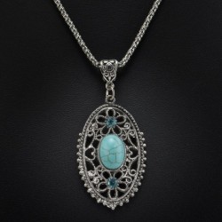 8 * - Női divat vintage tibeti ezüst türkiz vállpántos kristály medál hosszú nyaklánc
