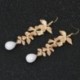 Nincs szín - 1 pár arany orchidea matt arany virág elegáns hosszú füles akasztós fülbevaló ékszer
