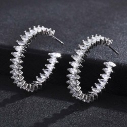 Nincs szín - 925 ezüst fehér köbös cirkónia CZ karika fülbevaló ajándék nőknek