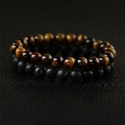 * 48 2db / készlet - Divat természetes fekete láva kő gyöngyös karkötő varázsa Buddha fej karkötő