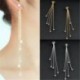 Ezüst - Divat női bájos strassz hosszú bojtokkal csepp dangle party lineáris fülbevalók